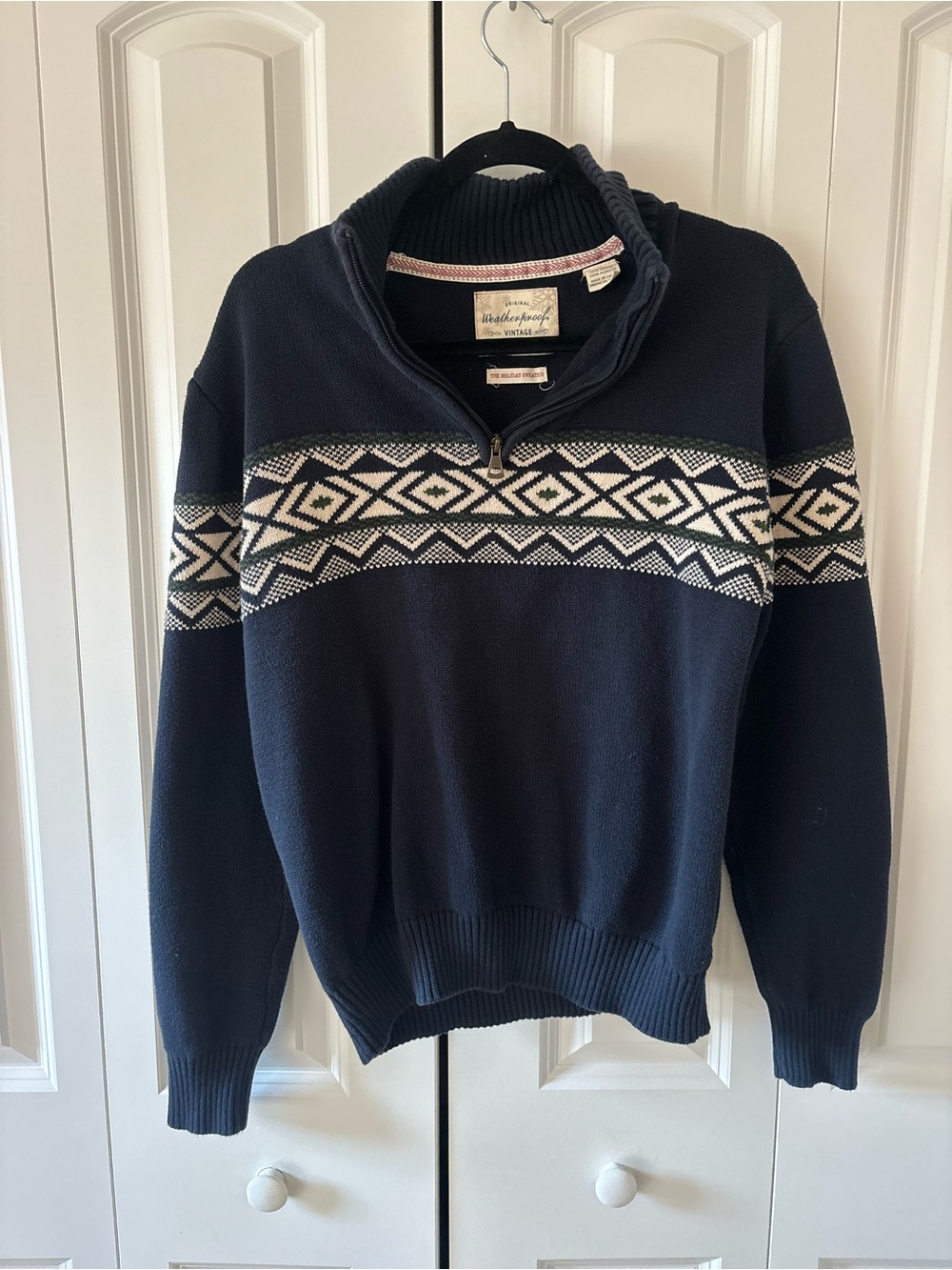 Half-Zip Navy Fair Isle Men's Sweater 100% Cotton